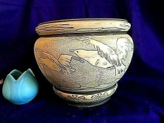 Large Weller Burntwood Arts & Crafts Pottery Planter 8.  5 