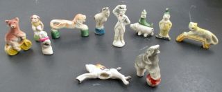 Vtg1930s Japan 11 All Bisque Birthday Cake Toppers Circus People Animals 2