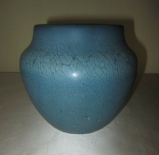 HAMPSHIRE POTTERY Matte Blue Snakeskin Glaze Vase Early 1900 ' s Arts & Crafts 2