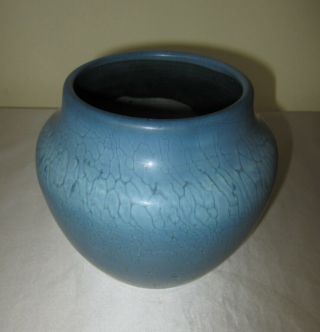 HAMPSHIRE POTTERY Matte Blue Snakeskin Glaze Vase Early 1900 ' s Arts & Crafts 3