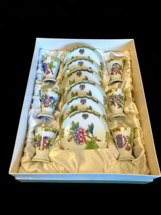 Herend Porcelain Handpainted Queen Victoria Brandy Set For 6 Persons (12pcs. )