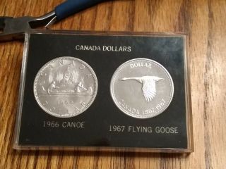 1966 Uncirculated And 1967 Proof Like Canada Silver Dollars 2 Total