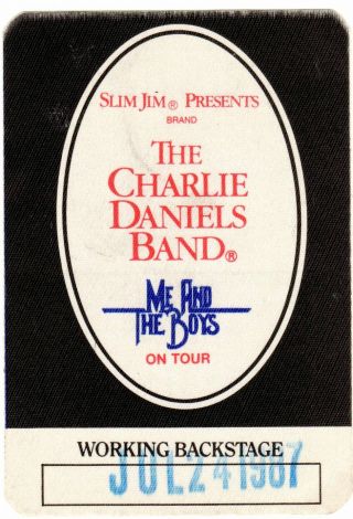 The Charlie Daniels Band 1987 " Me And The Boys " Tour Backstage Pass