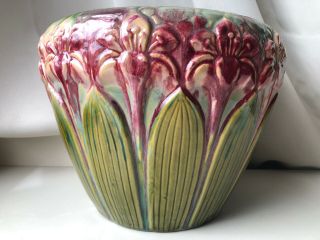 Rare Vintage Brush Mccoy Pottery Jardiniere Planter Plant Pot Pink Green Marked