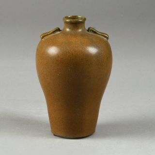 Arne Bang,  Denmark,  Vase With Two Decorative Handles 1930s Brown Glaze