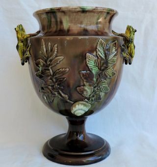 French Thomas Sergent Majolica Vase With Frogs And Nails Palissy