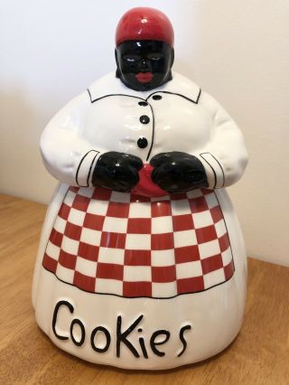 Mammy Cookie Jar Red Apron Mccoy Black Americana