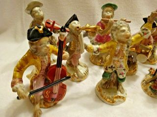 Exquisite Set of Eight Vintage Porcelain Hand Painted Monkey Band Figurines 2