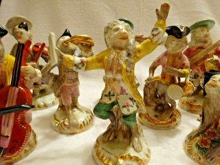 Exquisite Set of Eight Vintage Porcelain Hand Painted Monkey Band Figurines 3
