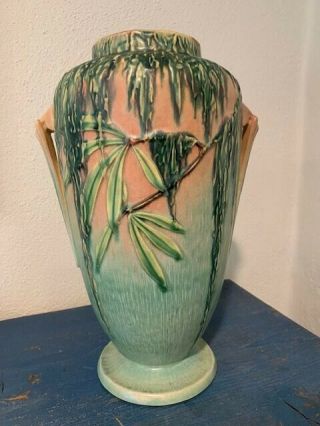 Signed Roseville Pottery Green And Coral " Moss " Vase 785 - 12