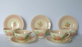 Set Of 5 Susie Cooper Pink Patricia Rose Cups & Saucers
