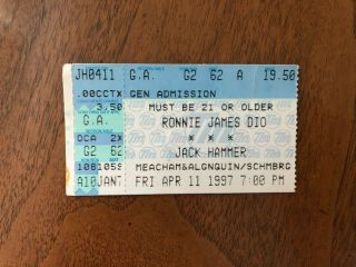 Ronnie James Dio Concert Ticket Stub Jackhammer 1997 Schaumburg,  Il Chicago