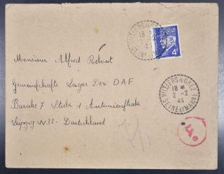 France To Nazi Germany 1944 Ww2 Cover Villiers To Slave Daf - Camp/lage Leipzig
