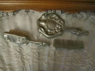 Perth Pewter Doll Comb Brush And Mirror Vanity Set
