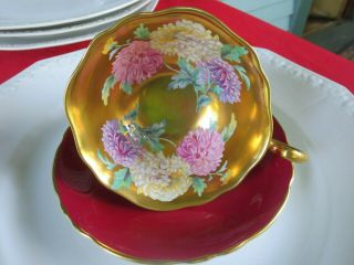 Paragon Cup And Saucer Chrysanthemum Interior Gold Burgundy Outside D1571/5