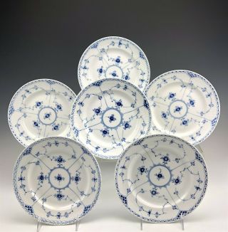 Set 6 Royal Copenhagen Denmark Blue Fluted Half Lace Porcelain 8 3/4 " Plates Nr
