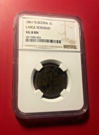 1861 Nova Scotia Large Cent Ngc Vg 8 Bn Large Rosebud 1c Coin