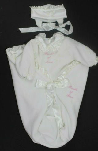 Lee Middleton Doll Fleece Sleeper,  Hat Zip Blanket Sack White " Bundle Of Love "