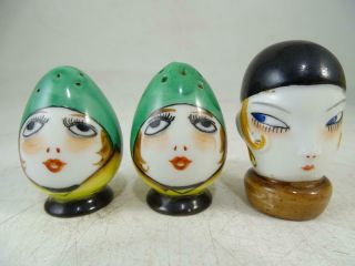Vtg Noritake Japan Art Deco Salt & Pepper Shaker Set Woman 