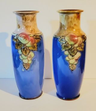 Fine Pair Antique Art Deco Royal Doulton Vases 12 " Tall By Ada Tosen Circa 1920