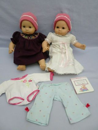 2 American Girl Bitty Baby Dolls White Christening Gown Dress & Smocked Rosalina
