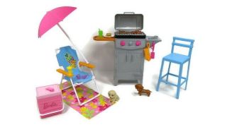 Mattel Barbie Bbq Grill Furniture Set & Barbie Picnic Playset