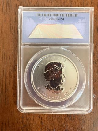 2012 ANACS MS70 Canada Maple Leaf 1 Ounce Silver $5 Reverse Proof 2