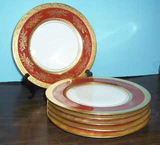 Set Of 6 Heinrich & Co Selb Bavaria Gold Encrusted Dinner Plates 11 "