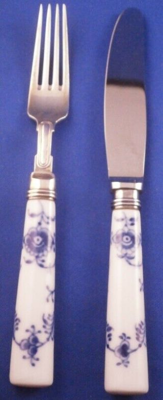 Antique Royal Copenhagen Porcelain Blue Fluted Knife Fork Porzellan Messer Gabel