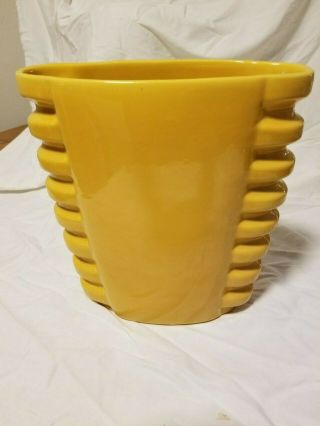 Vintage Hard To Find Catalina Island Pottery Ribbed Yellow Vase Signed