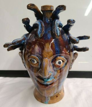 Marvin Bailey Southern Primitive Indigenous Folk Art Pottery Medusa Face Jug