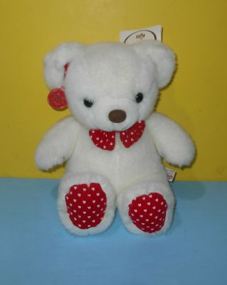 Russ Caress Soft Pets White Bear Teddy Plush Named Cherry - Red Hearts W/ Tag