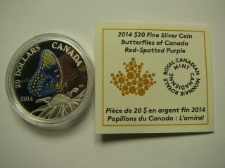 2014 Proof $20 Butterflies Of Canada 2 - Red - Spotted Purple Coin&coa Only.  9999 S