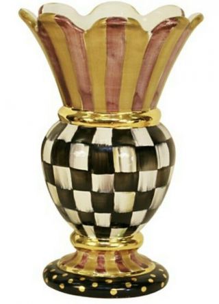 Rare Mackenzie Childs Impressive Courtly Check Commemorative Vase 11.  5”