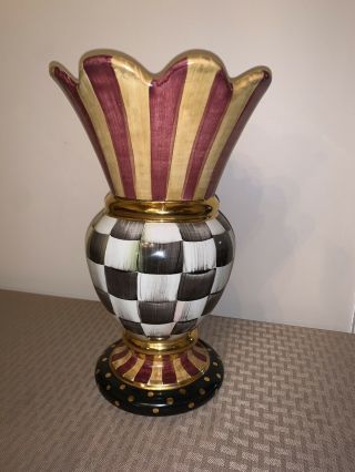 Rare Mackenzie Childs Impressive Courtly Check Commemorative Vase 11.  5” 2