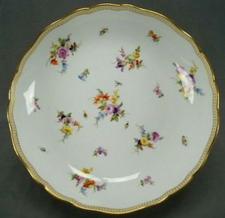 Meissen Hand Painted Floral Insects & Gold 9 7/8 Inch Serving Bowl C.  1860 - 1924