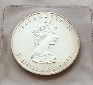 1989 Canada 1 Oz Silver Maple Leaf $5 Coin
