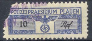 Germany Nazi Era Local Police Revenue Plauen Saxony Fiscal Stempelmarke