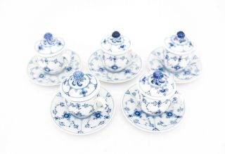 5 Cremecups with lids & saucers 64 - Blue Fluted Royal Copenhagen 1:st Quality 2