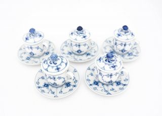 5 Cremecups with lids & saucers 64 - Blue Fluted Royal Copenhagen 1:st Quality 3