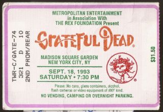 Grateful Dead Concert Ticket Stub Nyc 9/18/93 Madison Square Garden (sjm862)