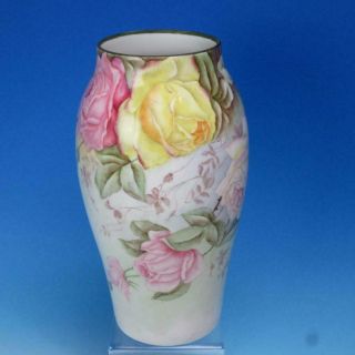 T&v Limoges France - Hand Painted Artist Signed J.  Sanders 1916 - 13 " Roses Vase