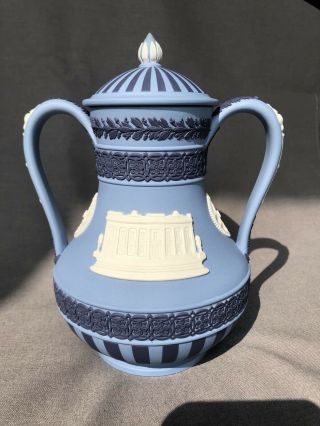 Wedgwood Jasperware Tri Color Fluted Cutlers Vase 7 " Blue,  Portland Blue,  White