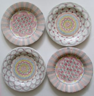 Early Mackenzie Childs 8.  5 " Dessert Plates Set Of 4