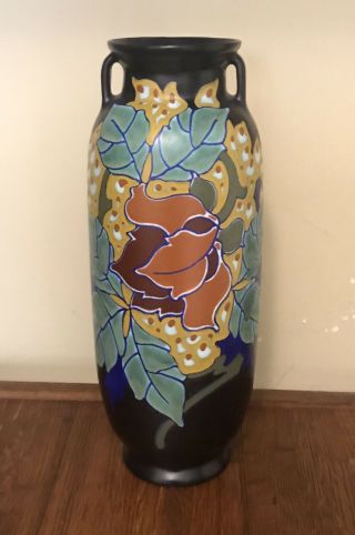 Vintage 1925 Regina W.  B.  Gouda Holland Vase,  Floral Motif,  Matte Finish
