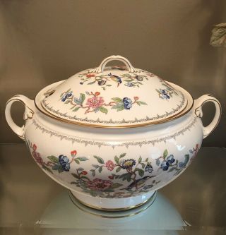 Aynsley Bone China Pembroke Bird Florals Large Covered Soup Tureen England