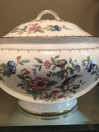 AYNSLEY BONE CHINA PEMBROKE BIRD FLORALS LARGE COVERED SOUP TUREEN ENGLAND 2