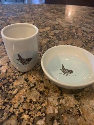 Rare Hard To Find Rae Dunn By Magenta Blue Bird Child Sized Cup And Bowl Set