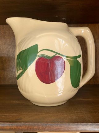 Watt Pottery Apple Refrigerator Pitcher With Ice Lip 69 Rare Two Leaf Pattern