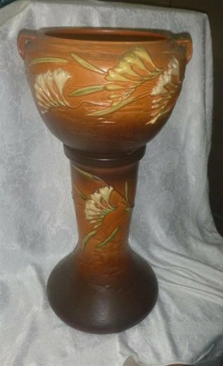 Roseville Pottery Freesia 669 - 8 " Jardiniere And Pedestal 1940 